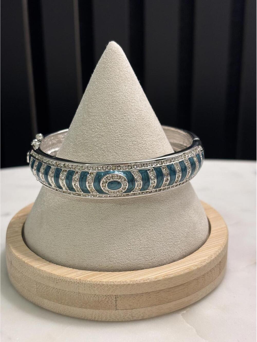 Lauren G Adams Silver and Blue Patterned Bangle Bracelet